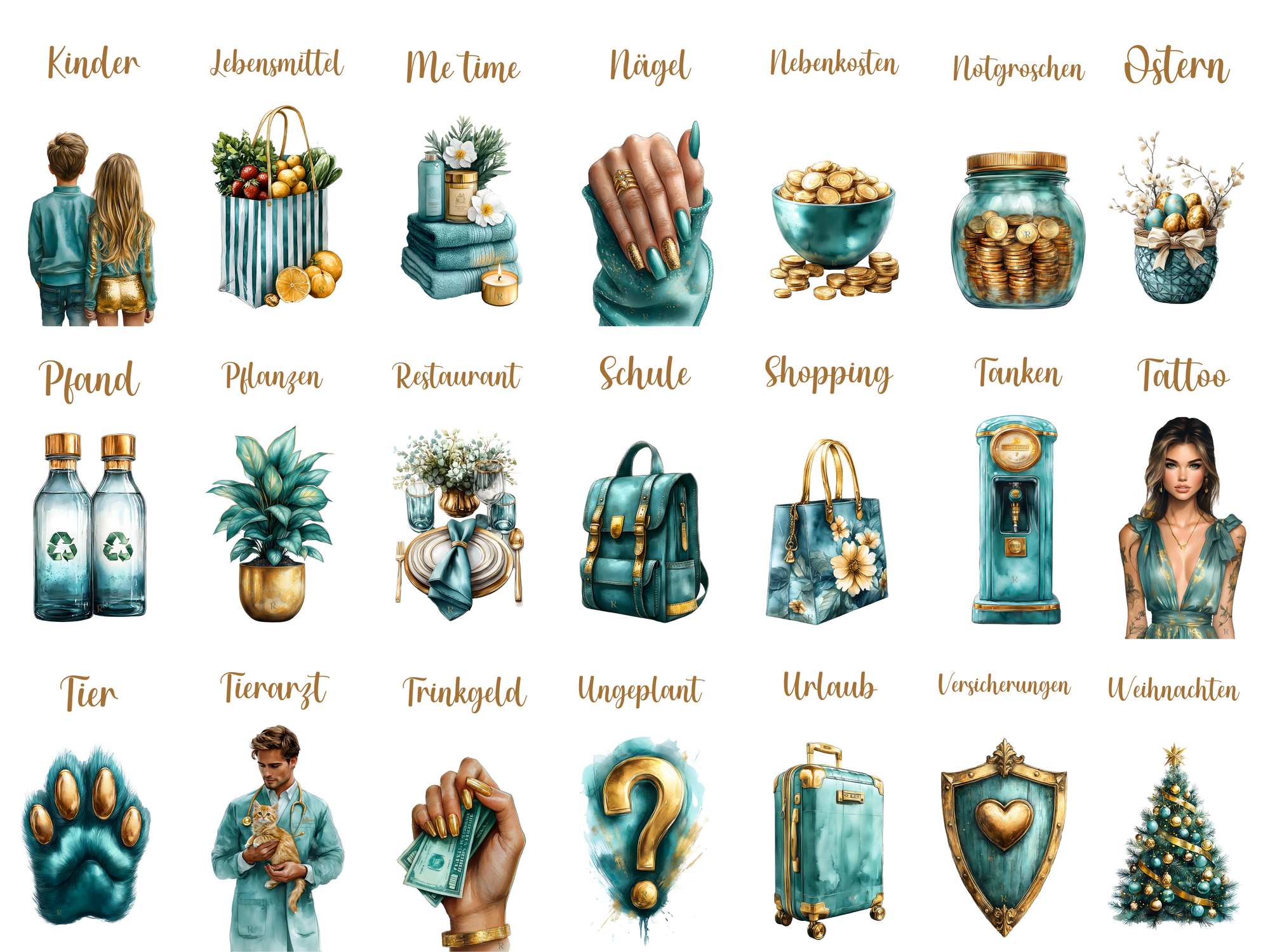 Bedruckte Zippertaschen Design Gold & Green