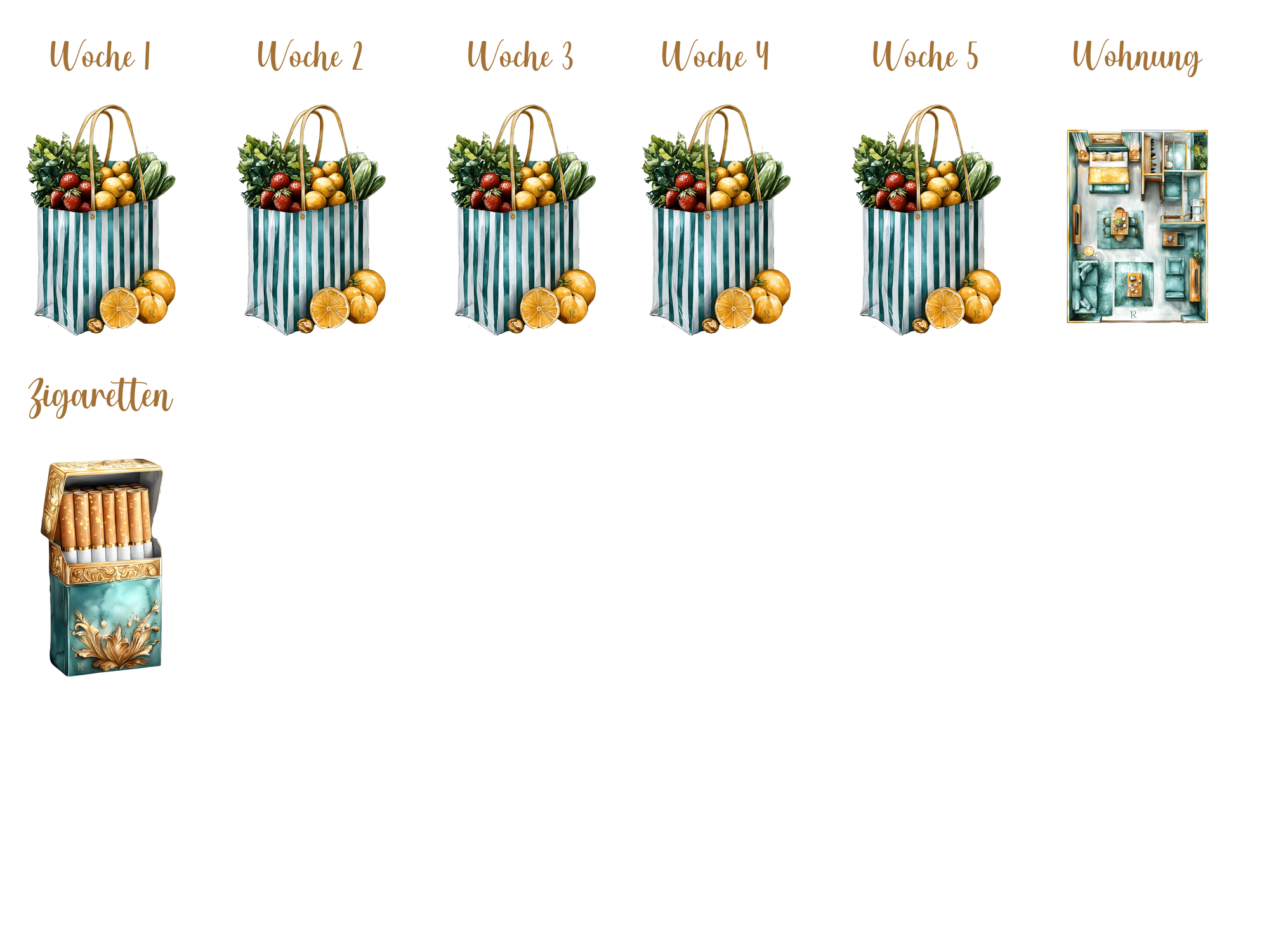 Bedruckte Zippertaschen Design Gold & Green