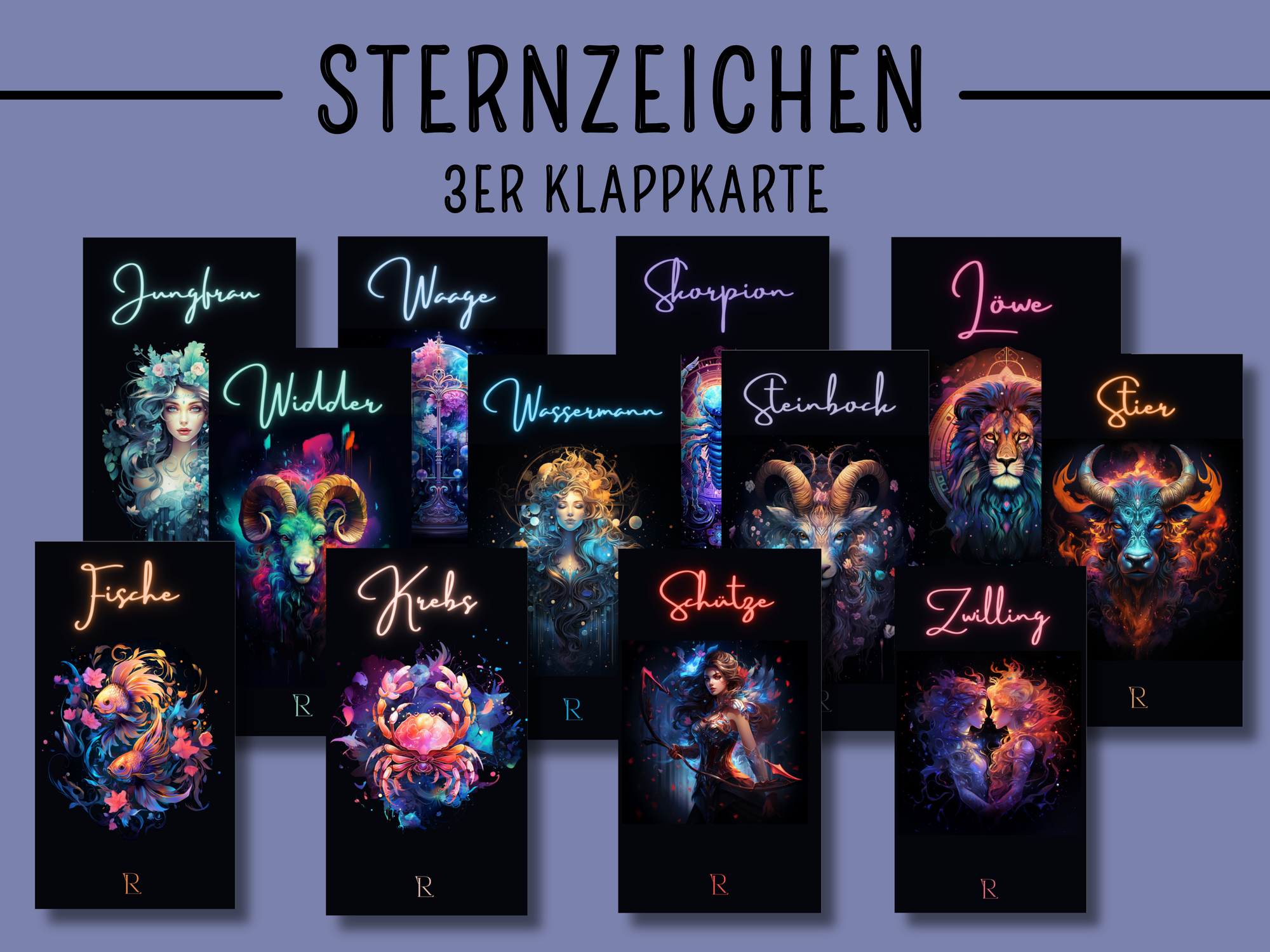 Sternzeichen - 3er Klappkarte - Rubbelchallenge