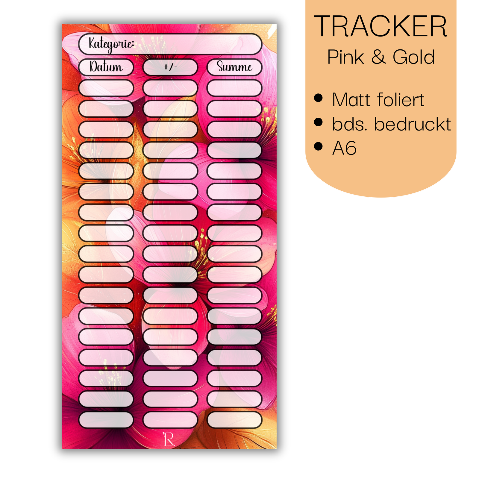 Tracker Pink & Gold - Matt foliert - beideitig bedruckt A6