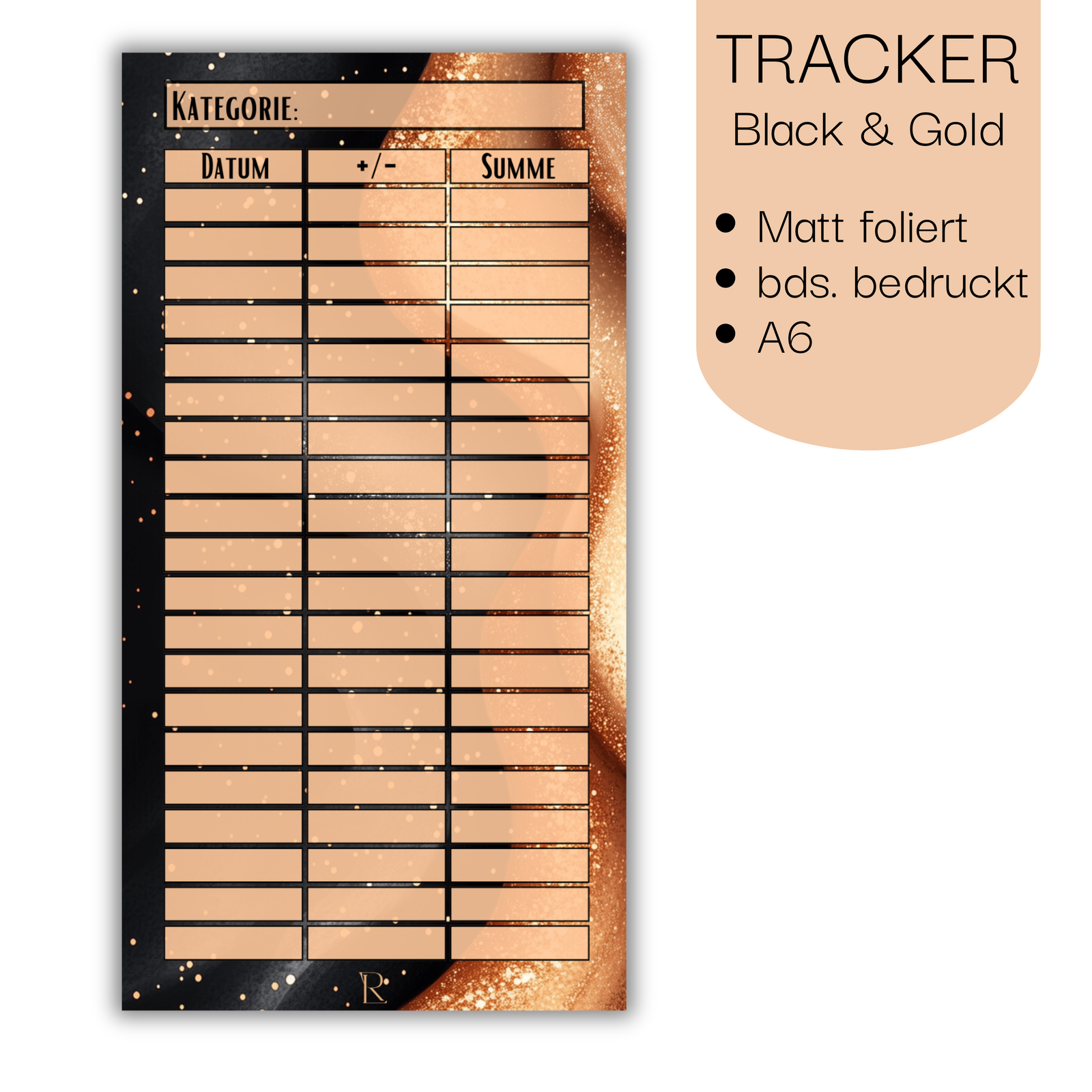 Tracker Black & Gold - Matt foliert - beideitig bedruckt A6