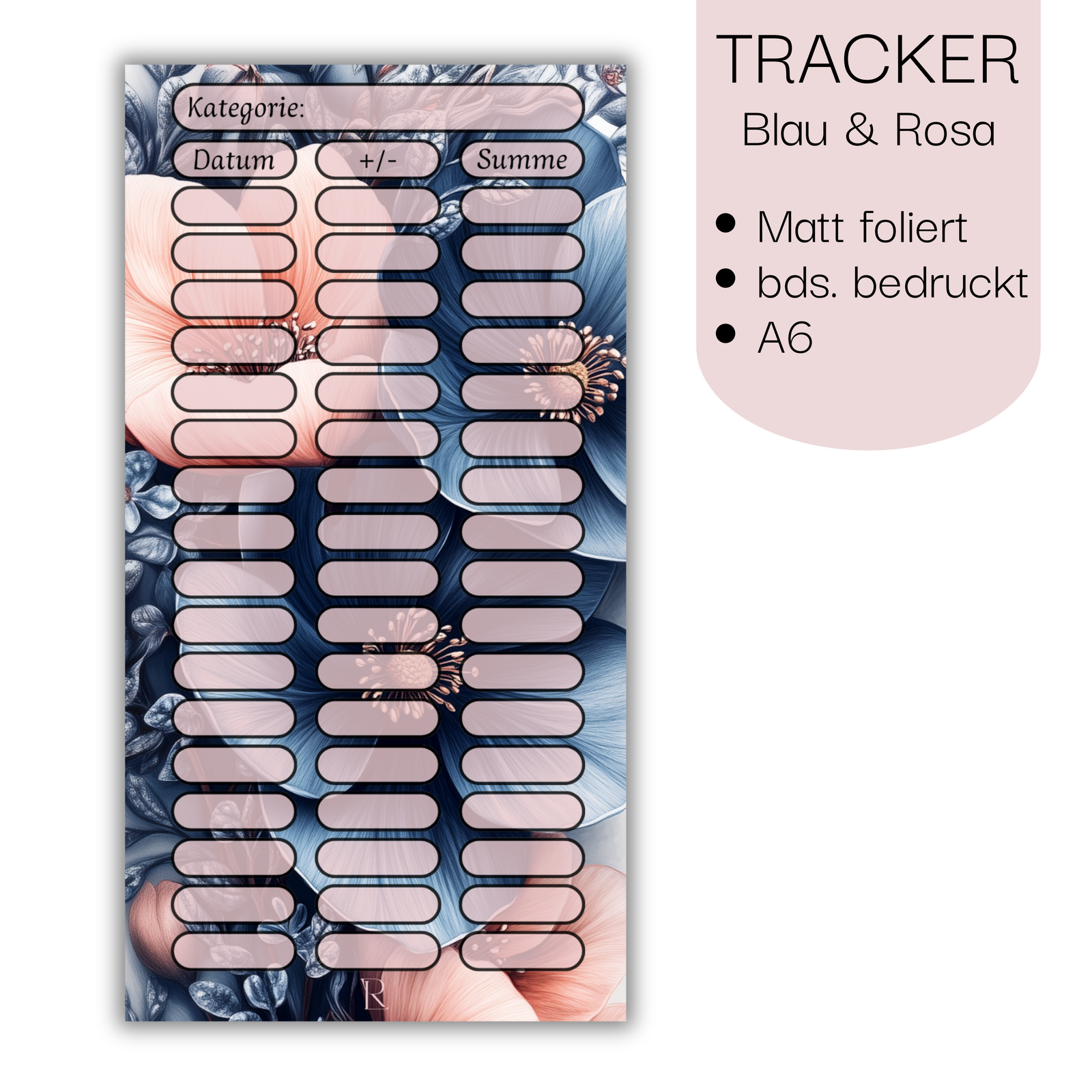 Tracker Blau & Rosa - Matt foliert - beideitig bedruckt A6