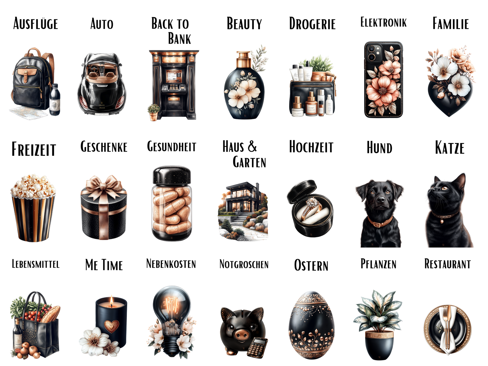 Bedruckte Zippertaschen Design Black