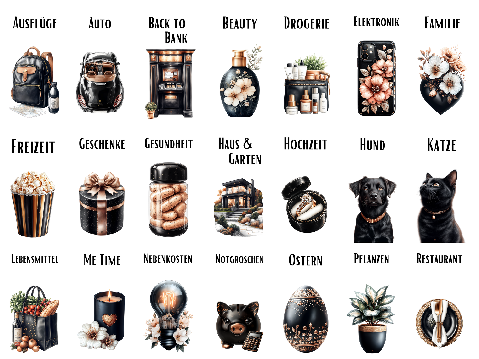 Bedruckte Zippertaschen Design Black