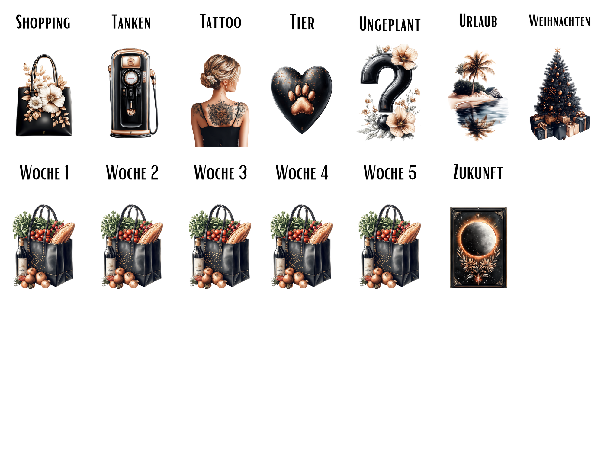 Bedruckte Zippertaschen Design Black