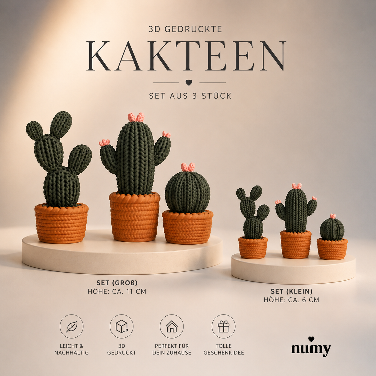 3D gedruckte Kakteen Set groß oder klein Deko Kakteen im Topf moderne Wohn Deko aus PLA