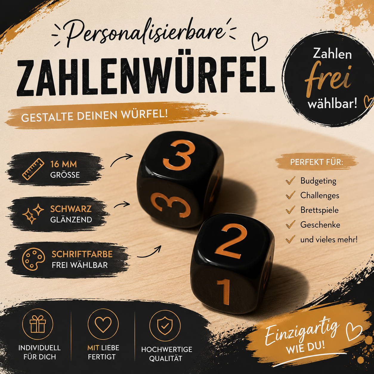 Personalisierbare Zahlenwürfel