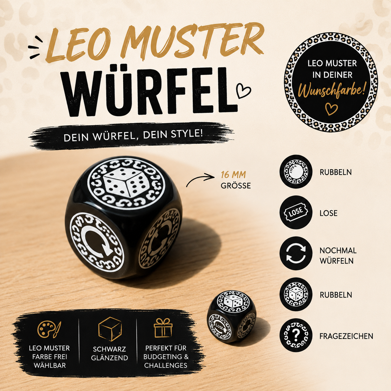 Leo-Muster Würfel