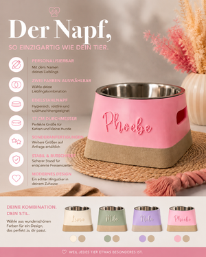 Personalisierter Hunde und Katzennapf mit Edelstahlnapf