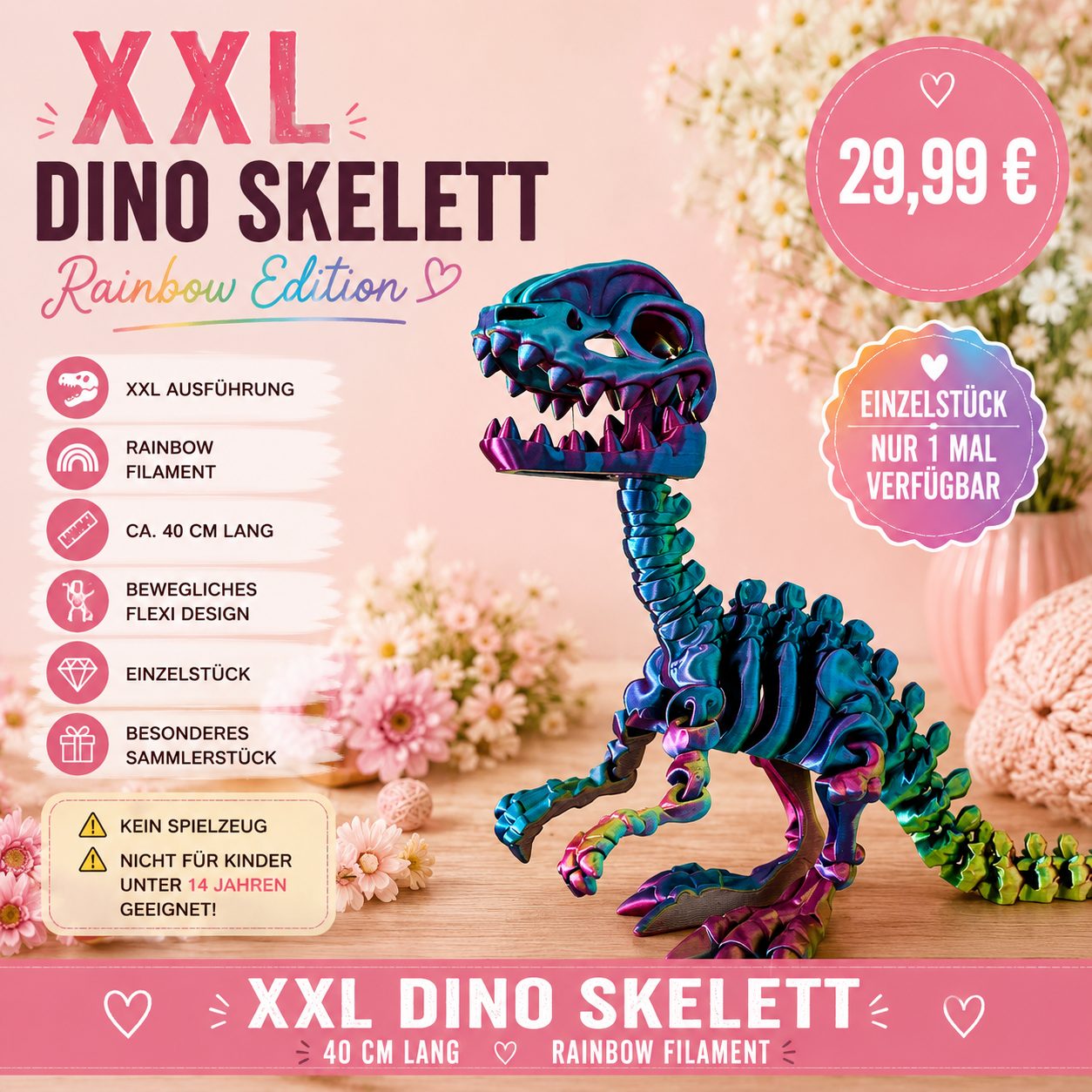 XXL Dino Skelett – Rainbow Edition
