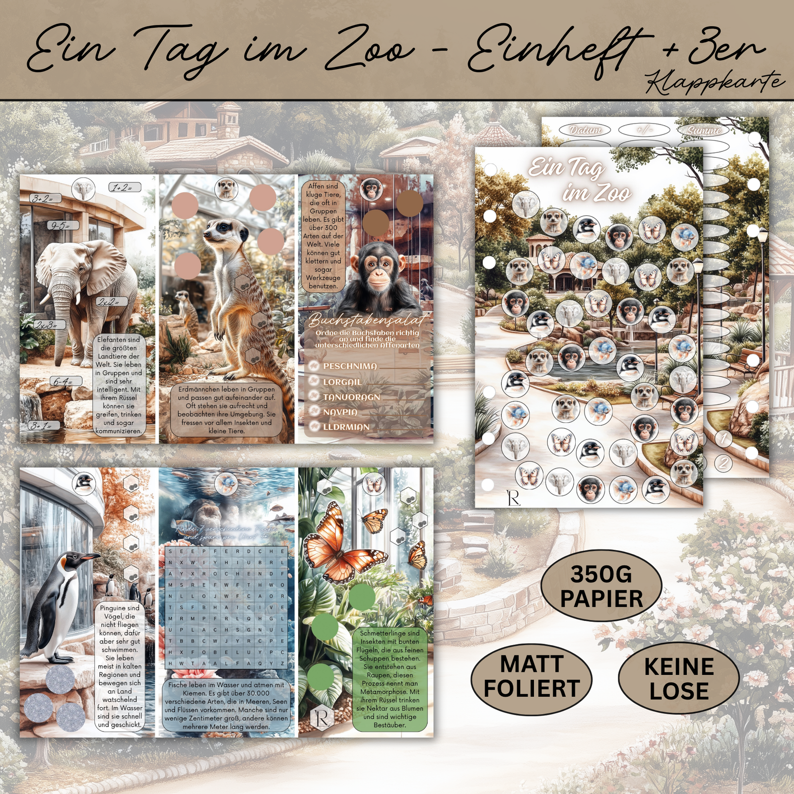 Ein Tag im Zoo - Einheft + 3er Klappkarte