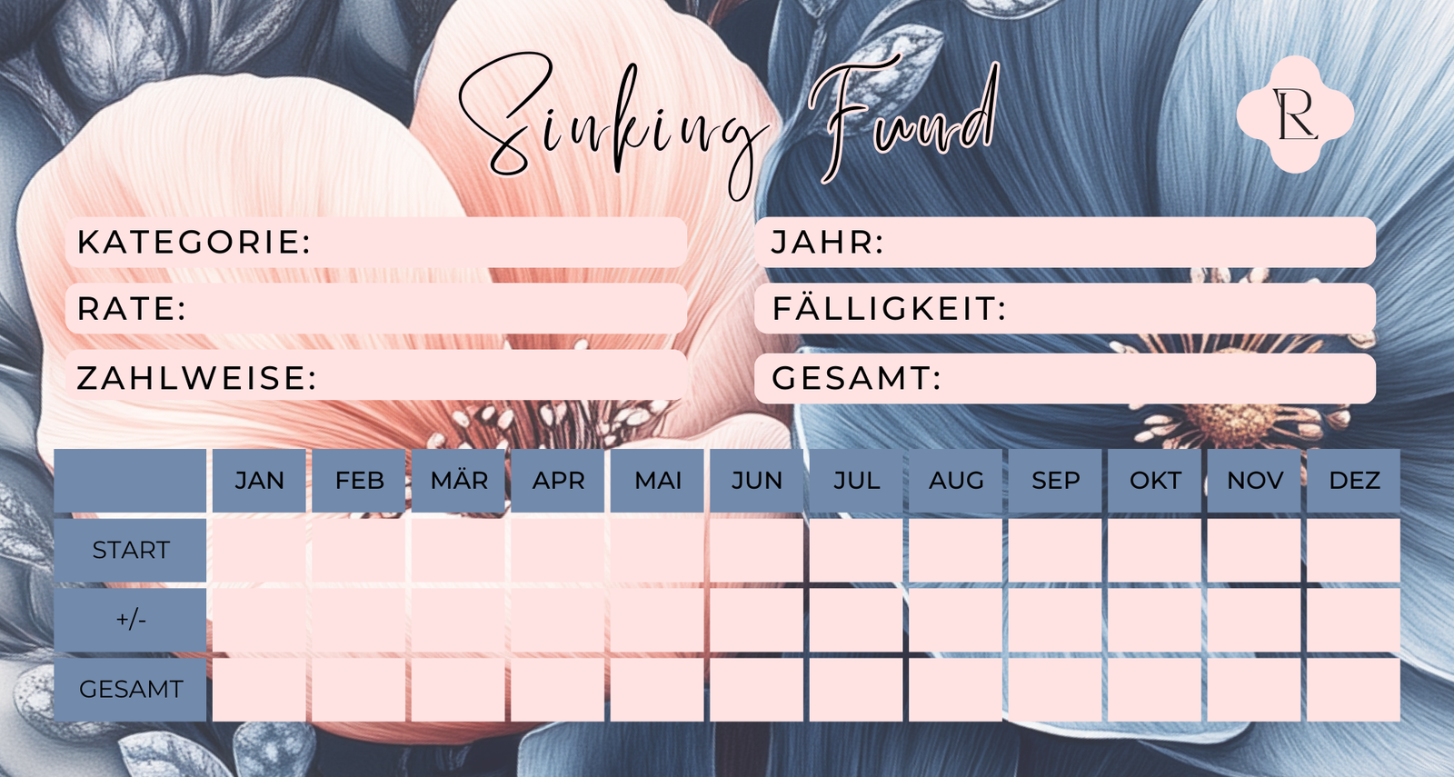 Sinking Fund Tracker Blau & Rosa - Matt foliert - beideitig bedruckt A6