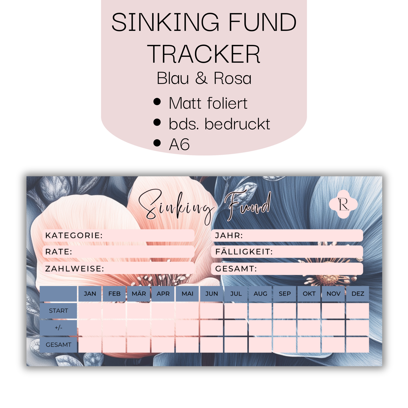 Sinking Fund Tracker Blau & Rosa - Matt foliert - beideitig bedruckt A6