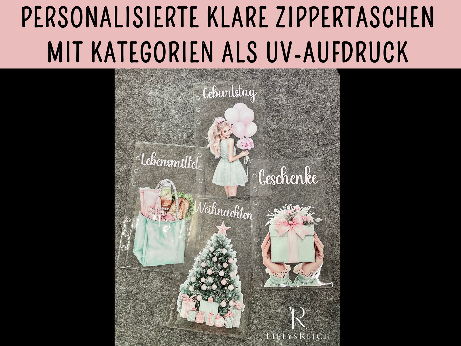 Bedruckte Zippertaschen Design Pastell