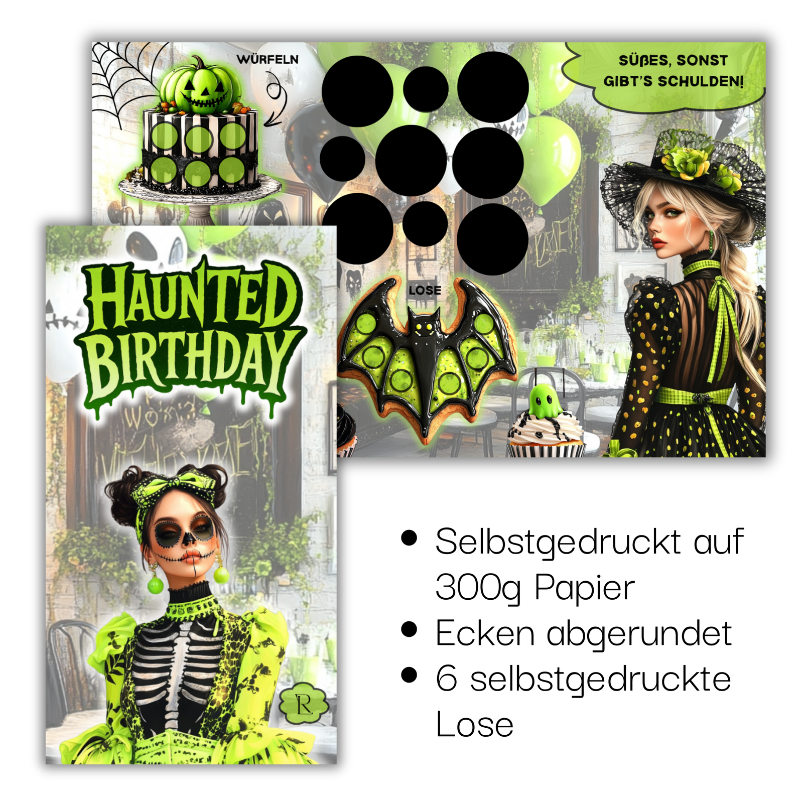 Haunted Birthday - 3er Klappkarte - selbstgedruckt