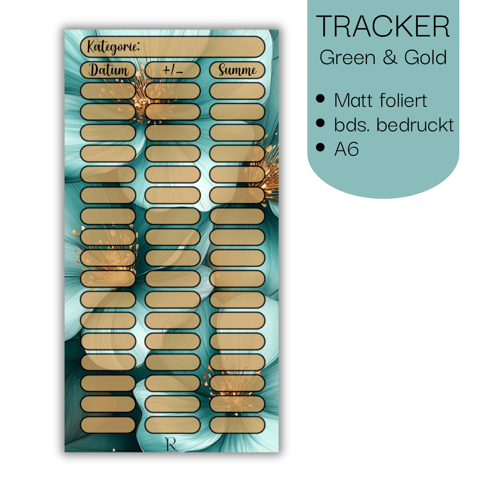 Tracker Green & Gold - Matt foliert - beideitig bedruckt A6