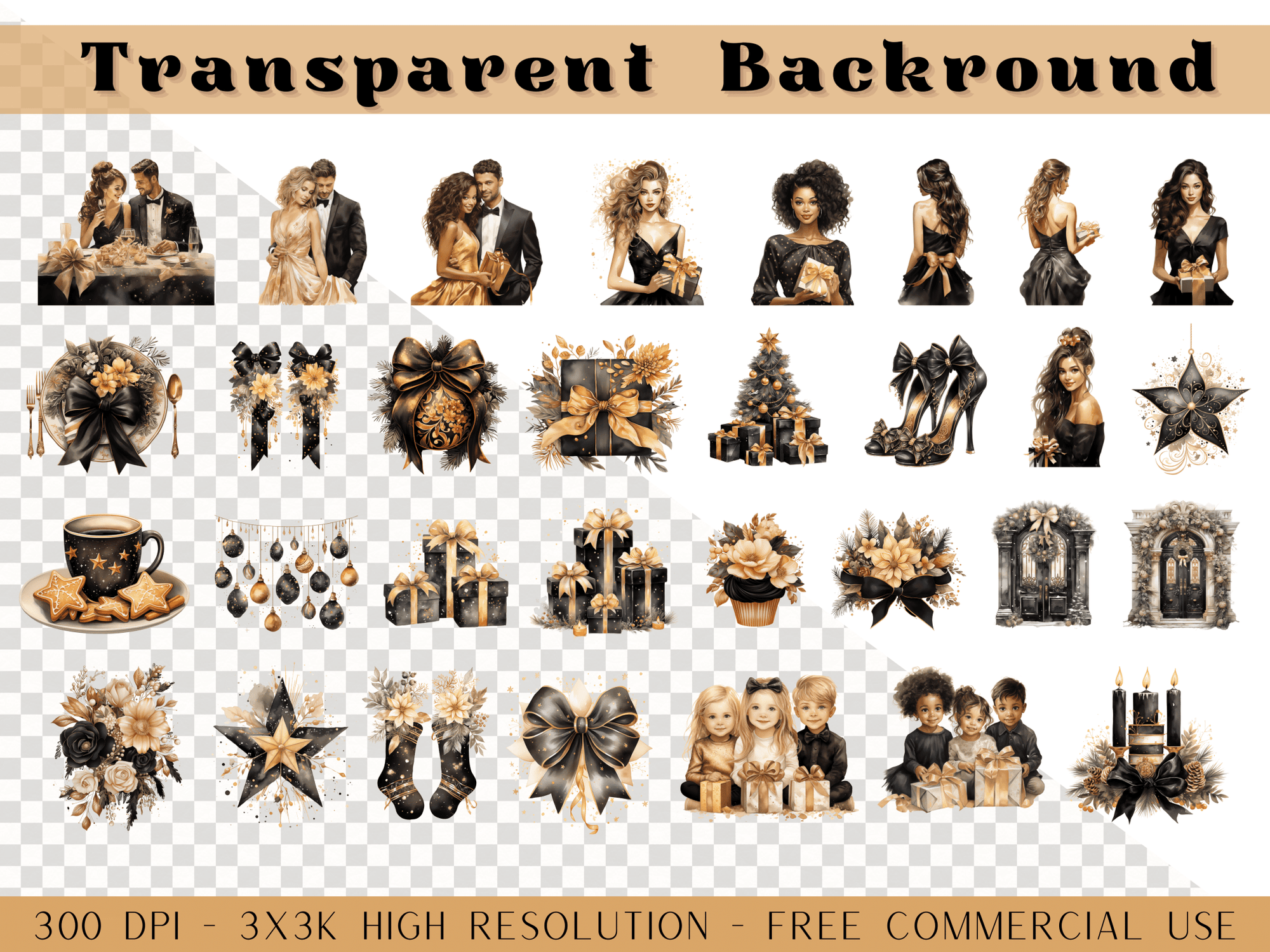 Black and Gold Christmas - Clipart Bundle - Lillysreich