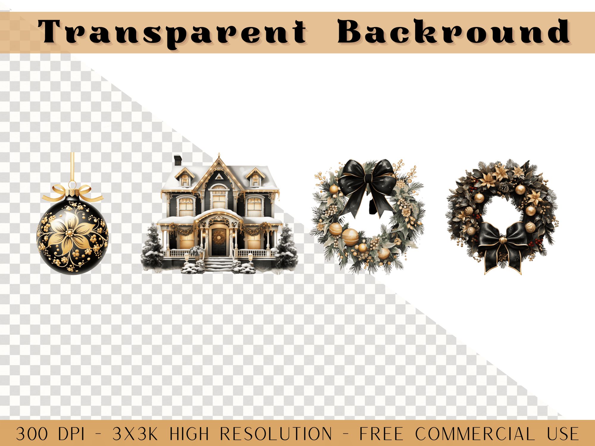 Black and Gold Christmas - Clipart Bundle - Lillysreich
