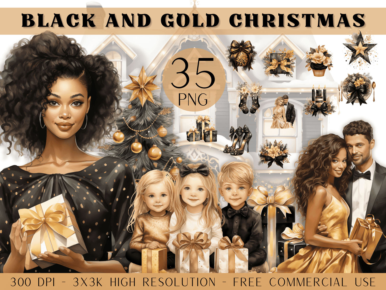 Black and Gold Christmas - Clipart Bundle - Lillysreich