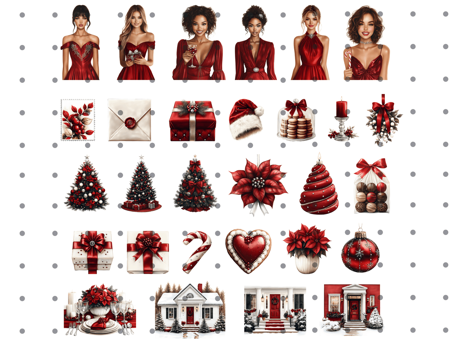 Christmas Elegant Red Dreams - Clipart Bundle - Lillysreich