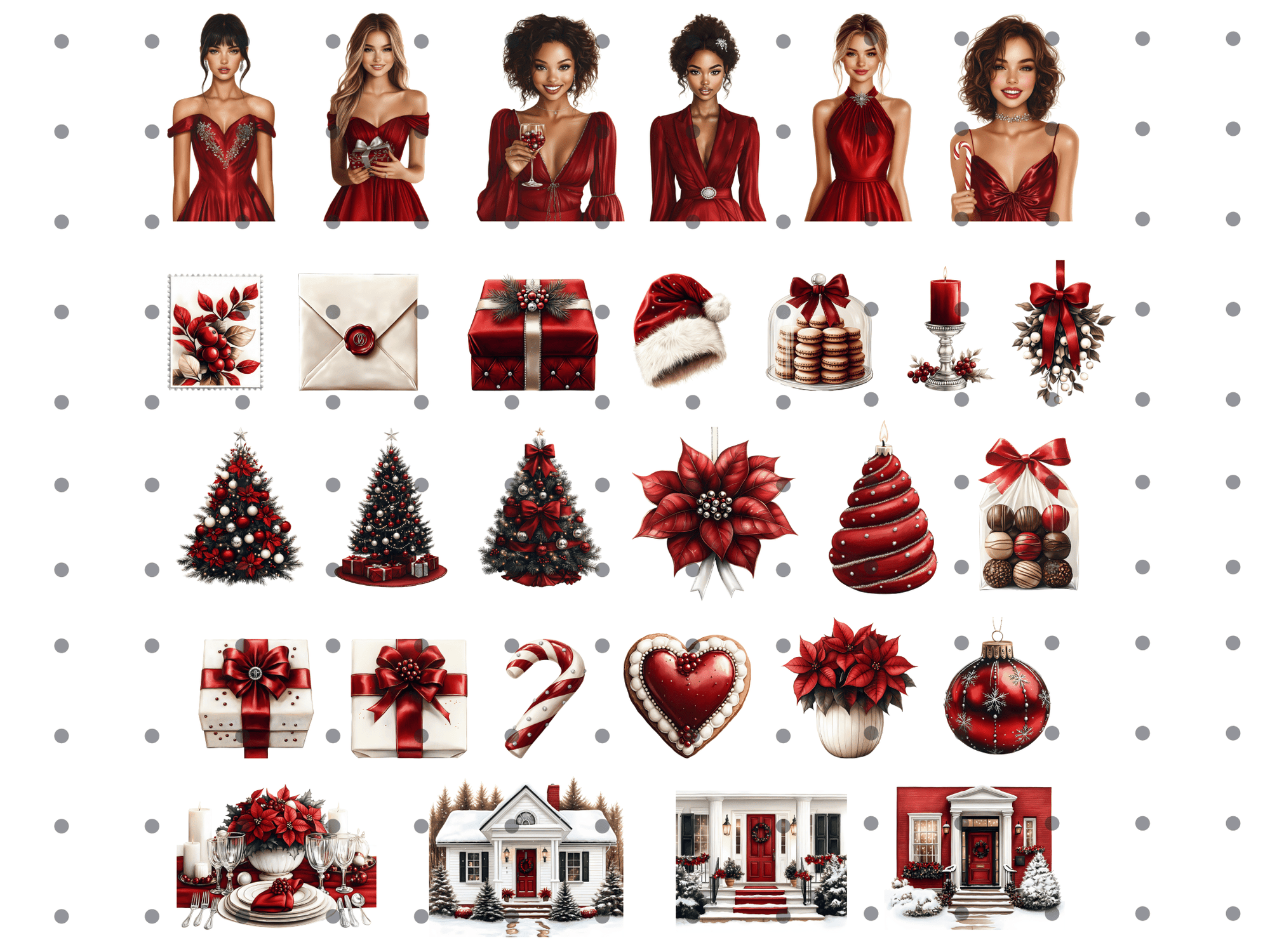 Christmas Elegant Red Dreams - Clipart Bundle - Lillysreich
