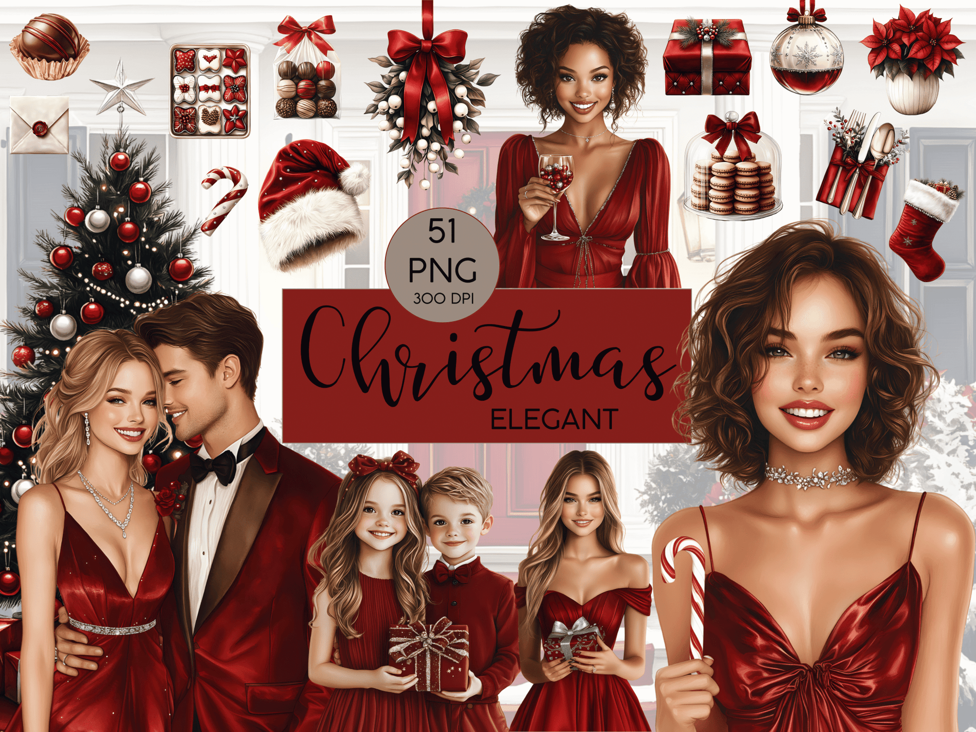 Christmas Elegant Red Dreams - Clipart Bundle - Lillysreich