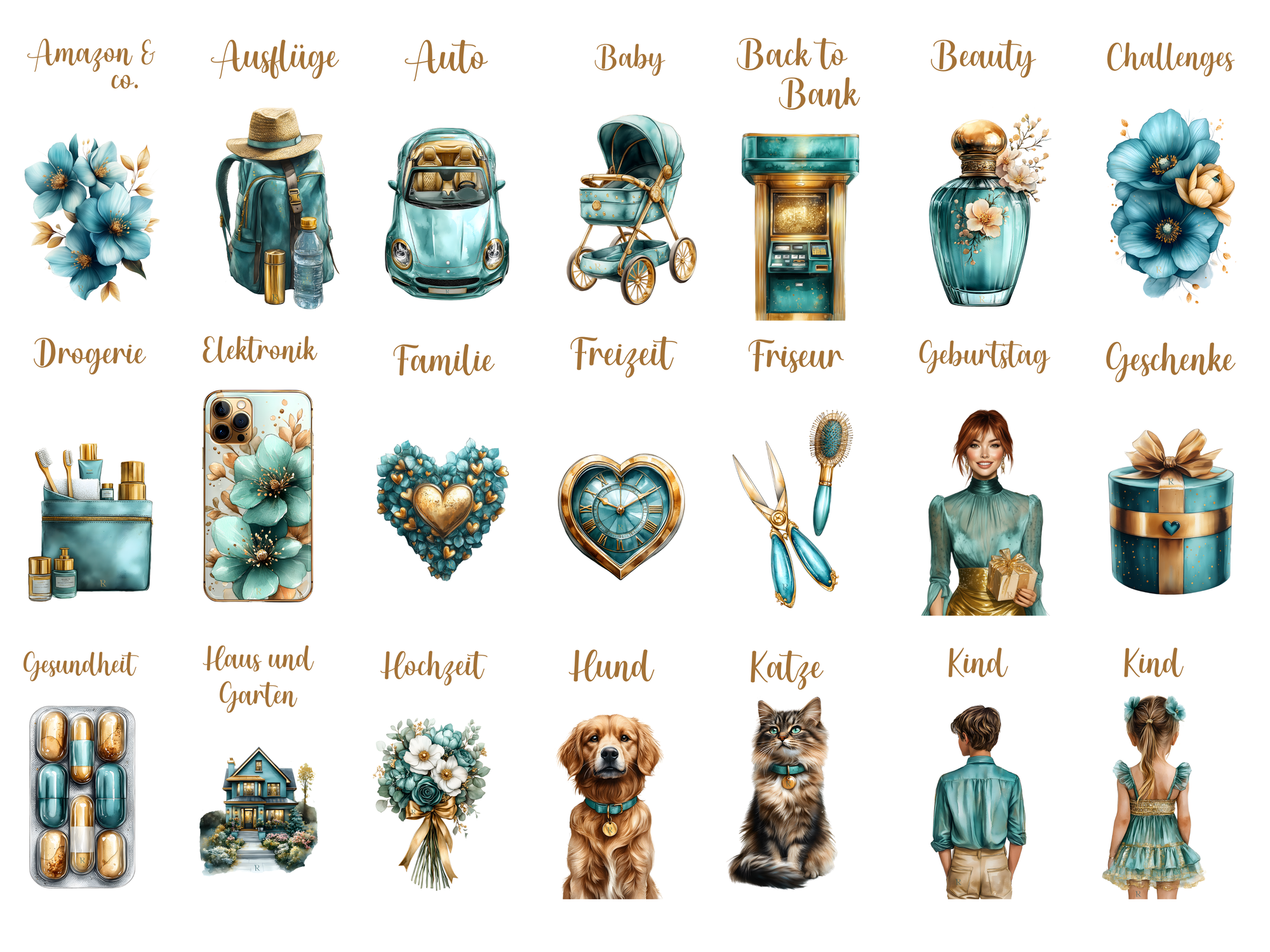 Bedruckte Zippertaschen Design Gold & Green