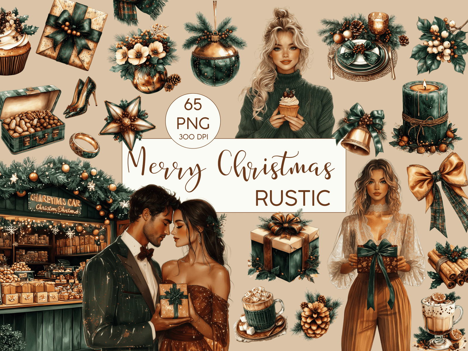 Merry Christmas Rustic - Clipart Bundle - Lillysreich