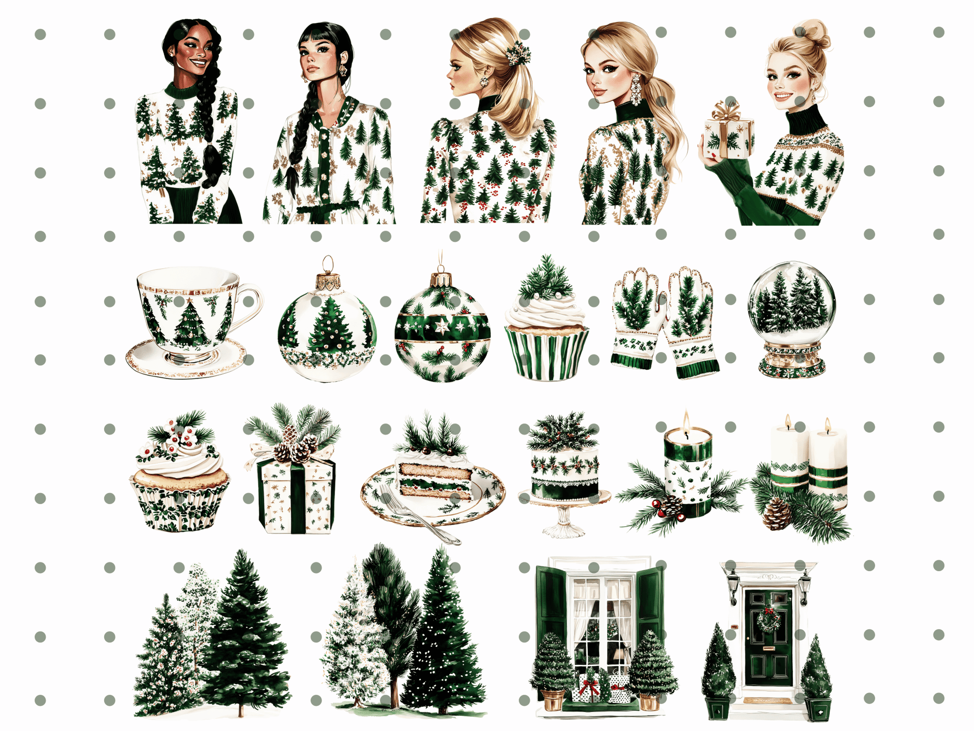 Pines Christmas Retro - Clipart Bundle - Lillysreich