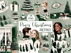 Pines Christmas Retro - Clipart Bundle - Lillysreich