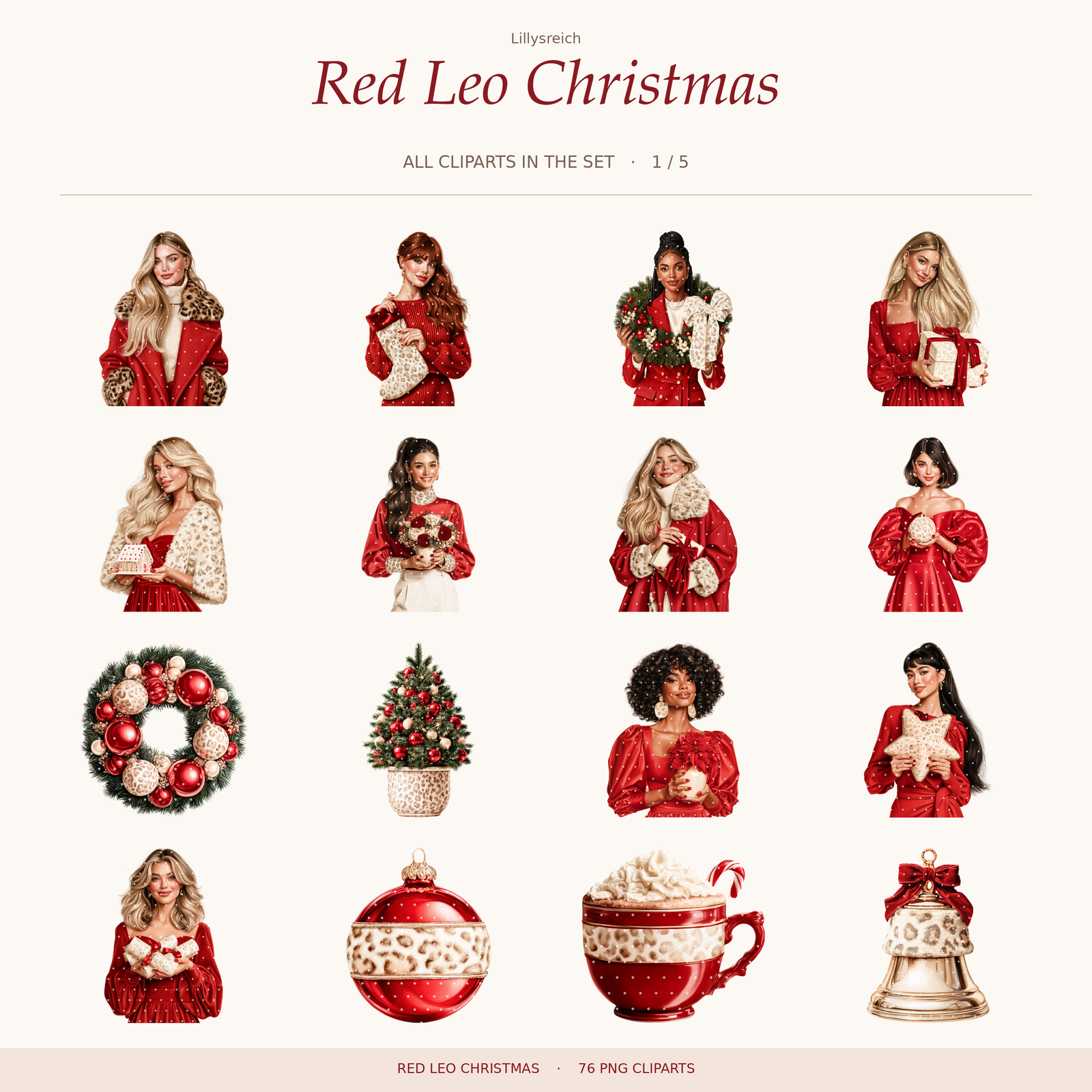 Red Leo Christmas – 76 PNG Christmas clipart collection