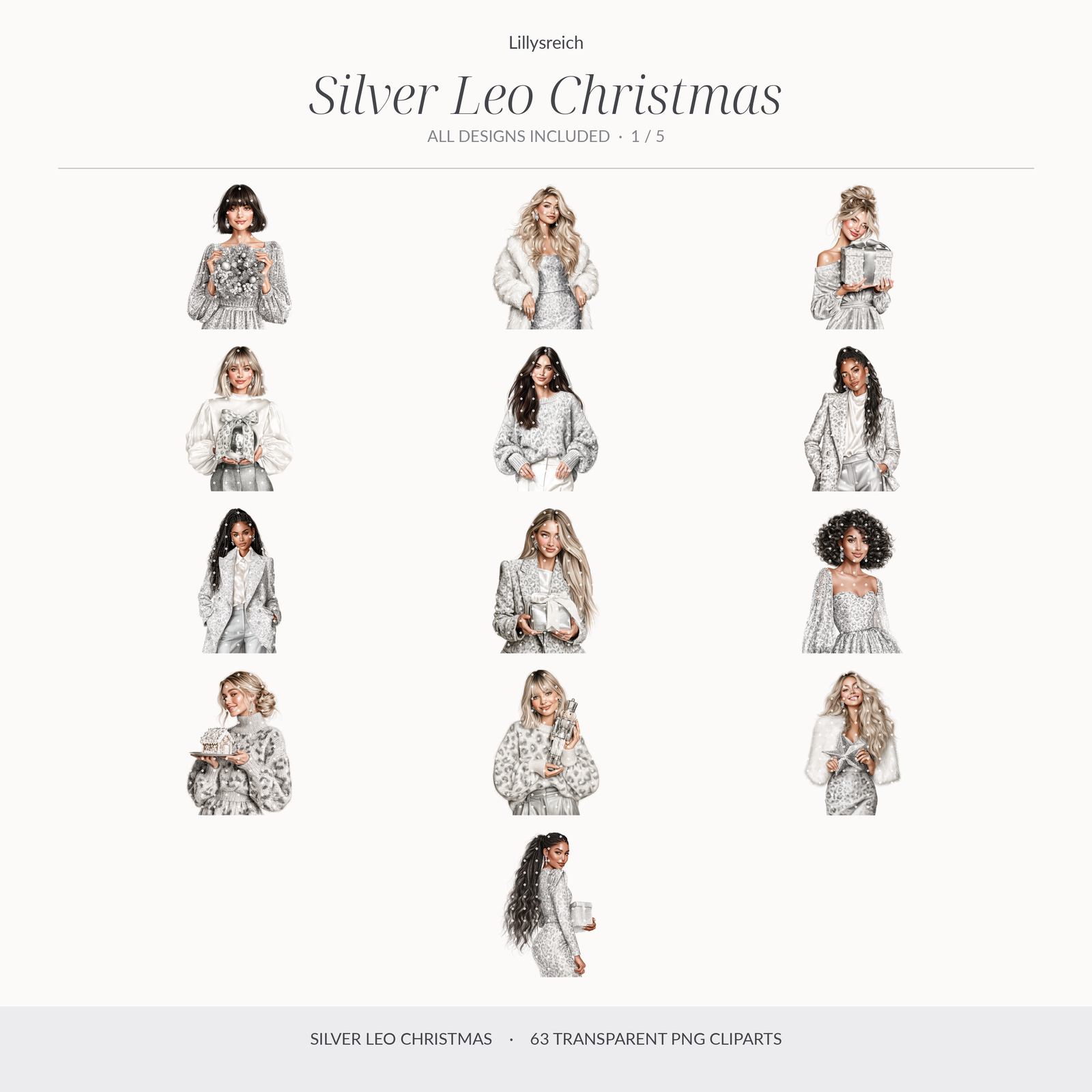 Silver Leo Christmas – 63 PNG cliparts